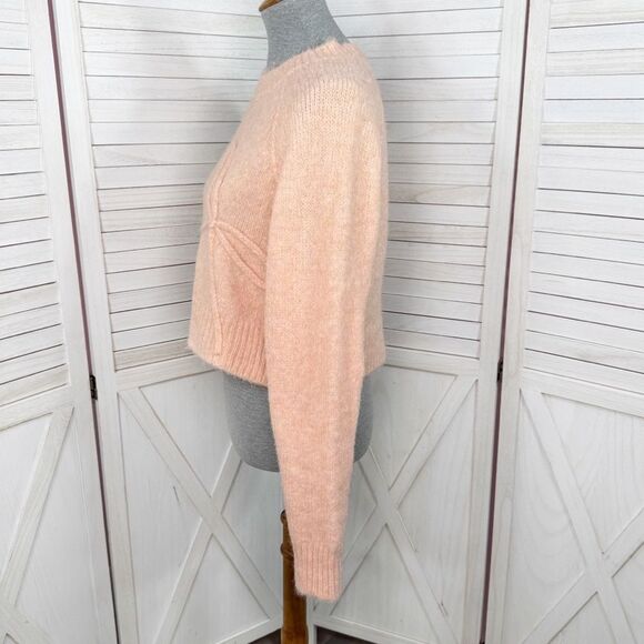 American Eagle Outfitters Cropped Bow Front Sweater Peach Small - Picture 3 of 14
